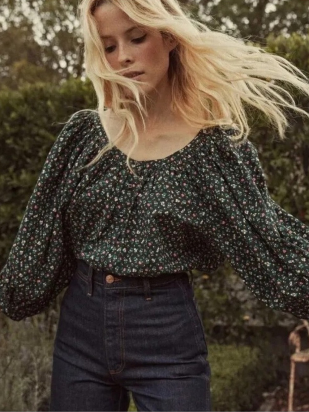 Doen Jeanne Mirbeau Garden Black Floral Top S